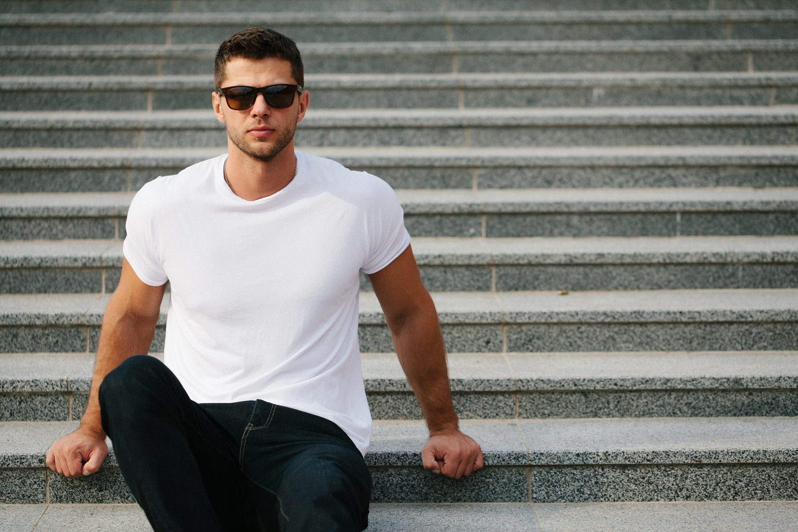 Man Wearing a White T Shirt